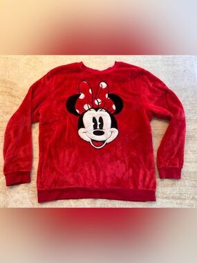 Disney Minnie Mouse Plush Fleece Sweatshirt Red Pullover Size Large